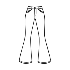 Black and white flared bell bottom pants outline with pocket details – stock vector icon in line style
