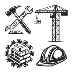 Construction Industry Tools and Equipment Icons.