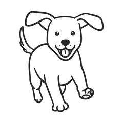 Fototapeta premium Playful cartoon puppy outline illustration with happy expression and wagging tail – stock vector icon in line style