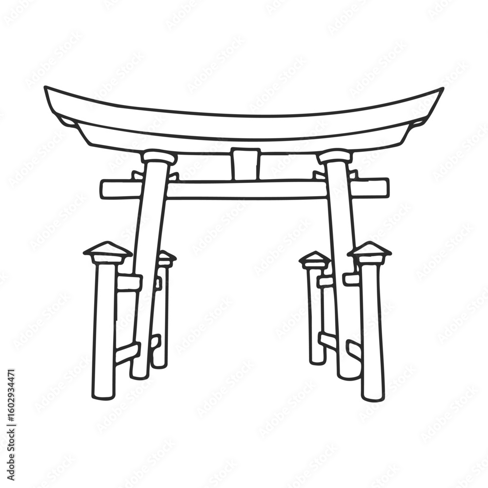 Poster minimalist black and white torii gate illustration with simple line art design – stock vector icon i