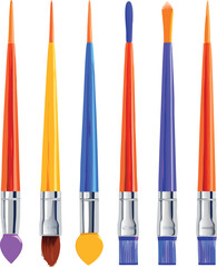 Colorful paintbrushes with varying bristle shapes and handle colors tools craft