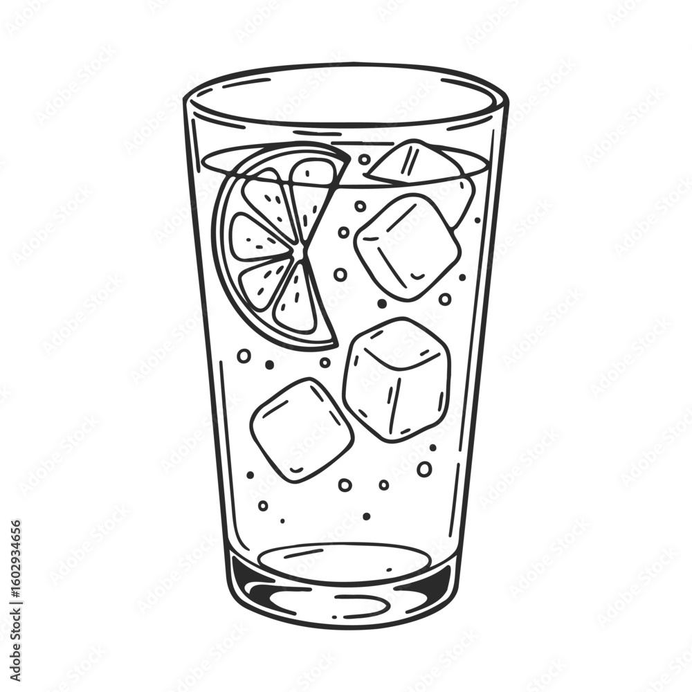 Aufkleber refreshing lemonade with ice cubes vector line art illustration – stock vector icon in line style
