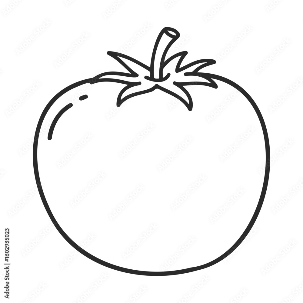 Poster black and white tomato outline drawing with simple lines – stock vector icon in line style