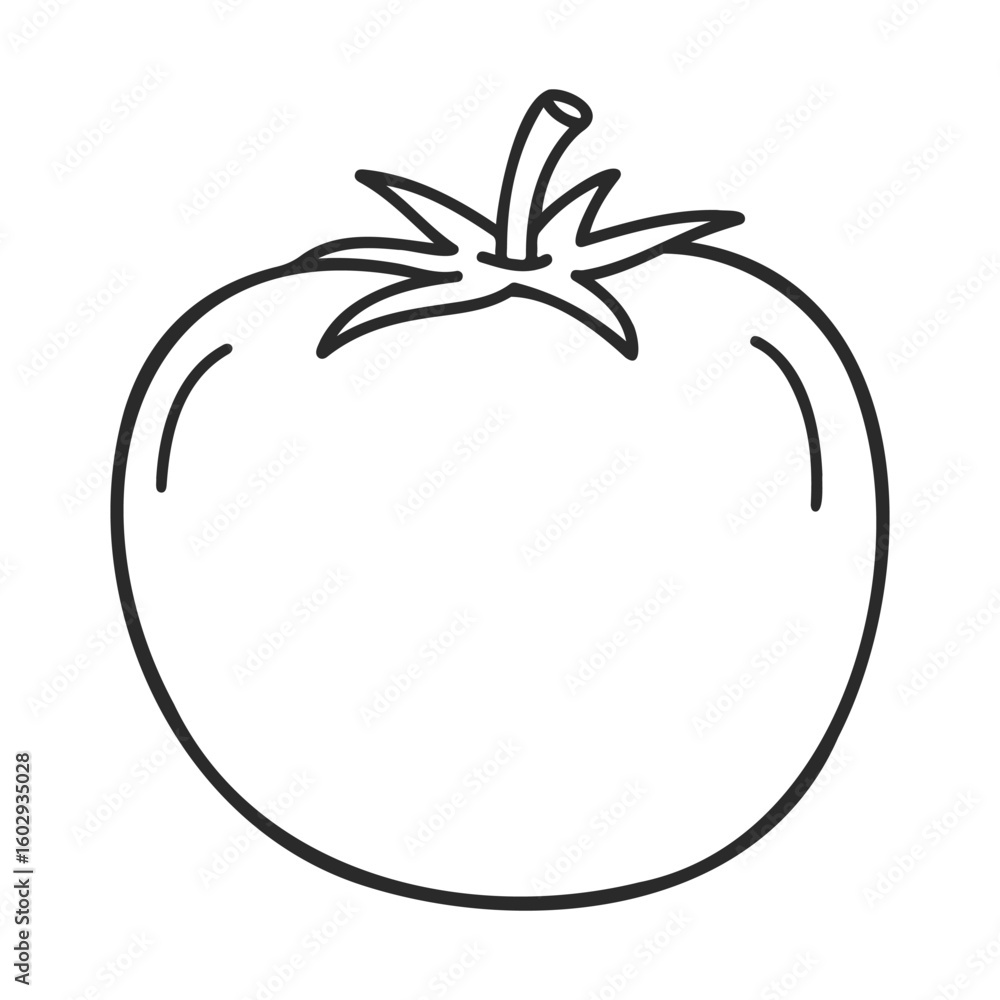 Poster simple tomato outline drawing with stem for coloring and design projects – stock vector icon in line