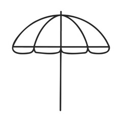 Obraz premium Simple black line art of beach umbrella icon on white background – stock vector icon in line style