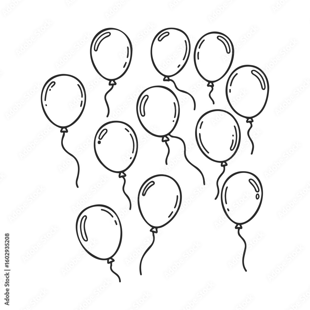 Poster hand-drawn balloon pattern floating in minimalist black and white design – stock vector icon in line