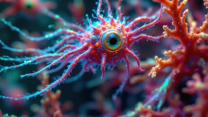 Surreal Sea Eye Creature – Fantasy Underwater Life Hiding in Coral Reefs