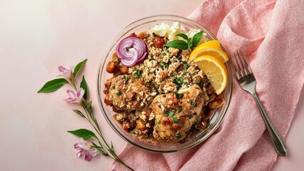 Appetite Stimulant. Healthy quinoa salad with vegetables and lemon sli