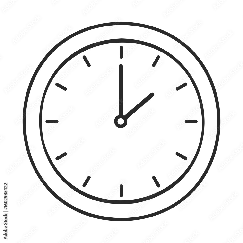 Poster minimalist black and white analog clock showing ten o'clock with bold hour markers – stock vector ic