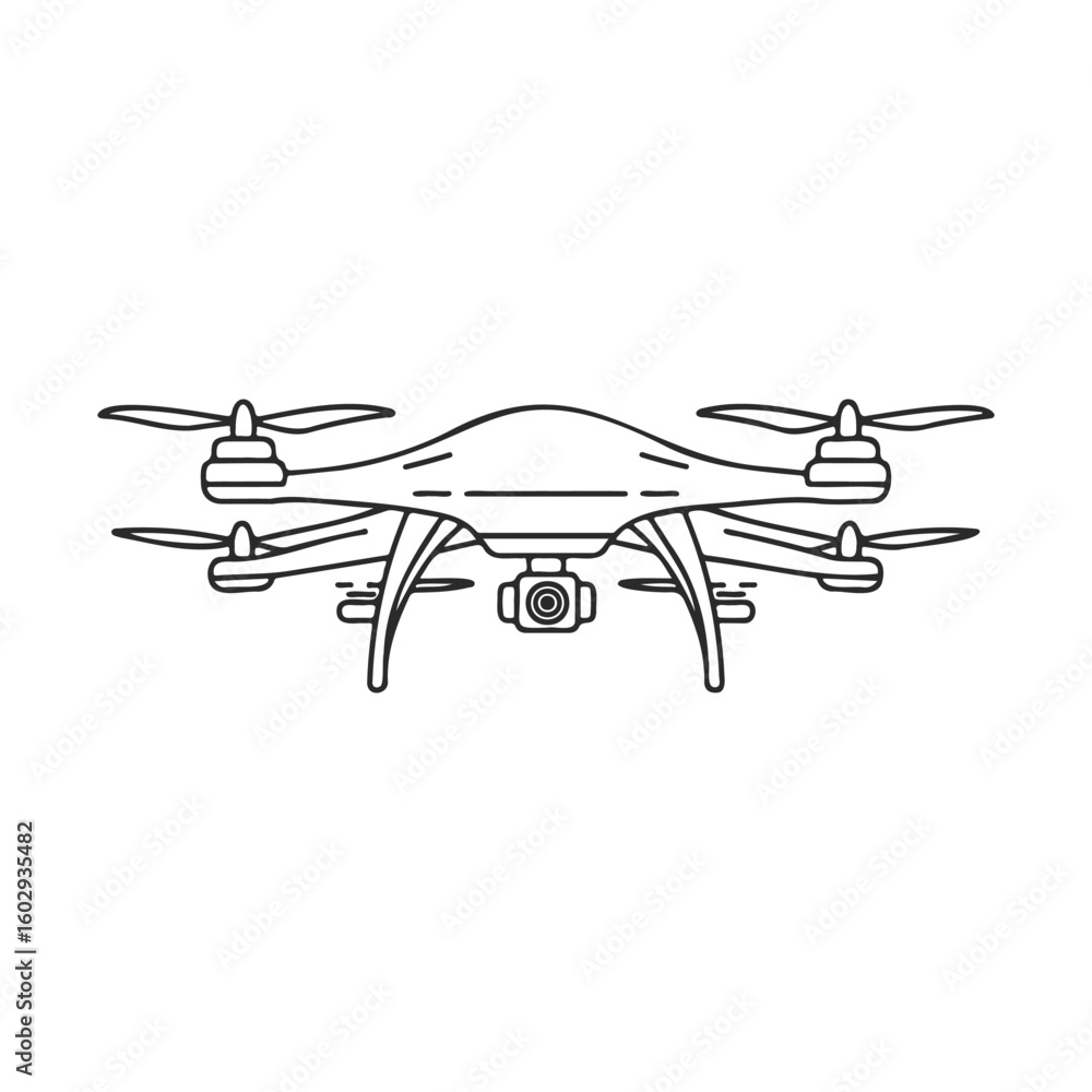 Poster quadcopter drone outline with camera and four rotors – stock vector icon in line style