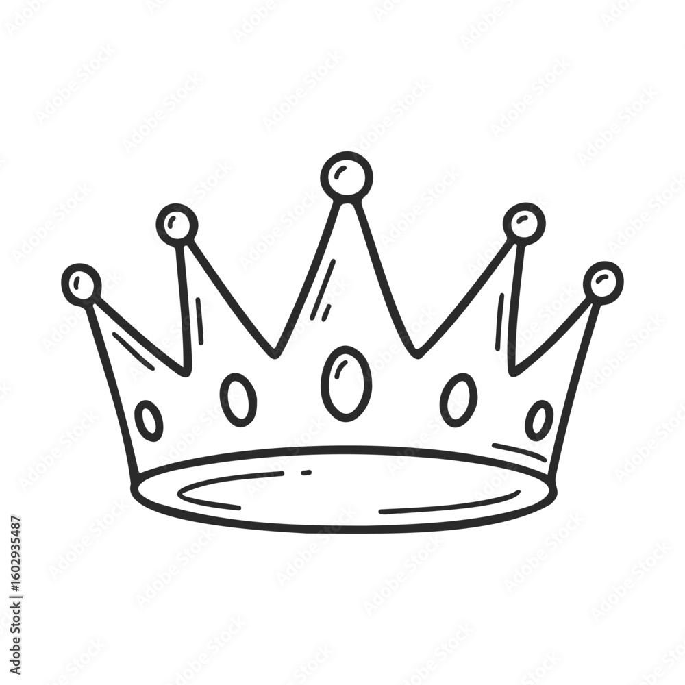 Poster hand-drawn crown sketch with simple black lines and circular accents – stock vector icon in line sty