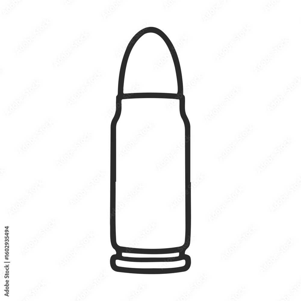 Poster simple black and white bullet icon symbolizing ammunition and firearm concept – stock vector icon in