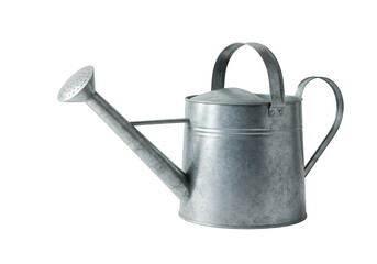 Classic metal watering can isolated on white or transparent background. PNG, for gardening and watering plants