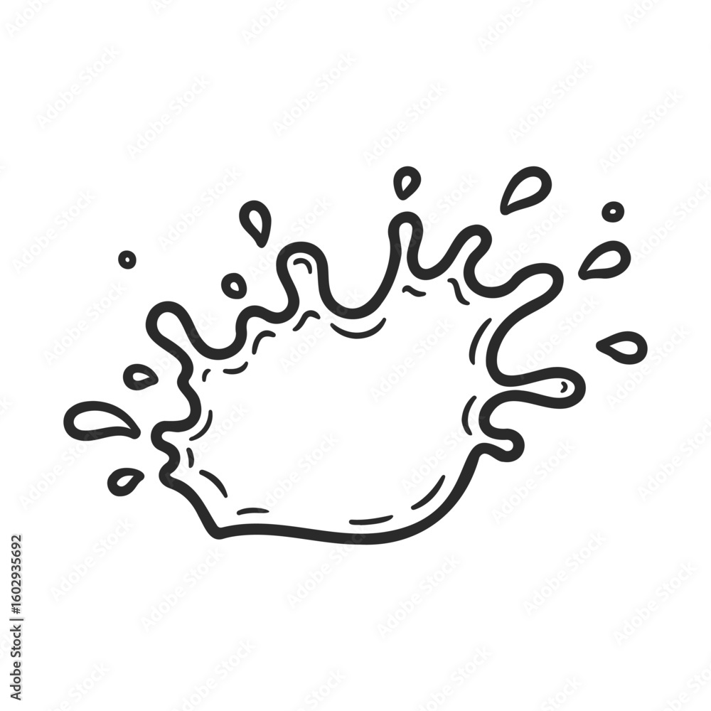 Poster abstract black ink splash drawing with dynamic curves and droplets on white background – stock vecto