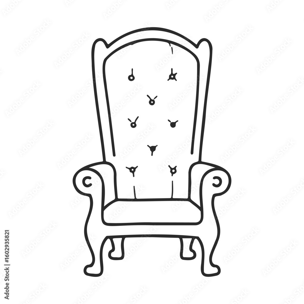 Poster elegant antique high back chair sketch with button tufting – stock vector icon in line style