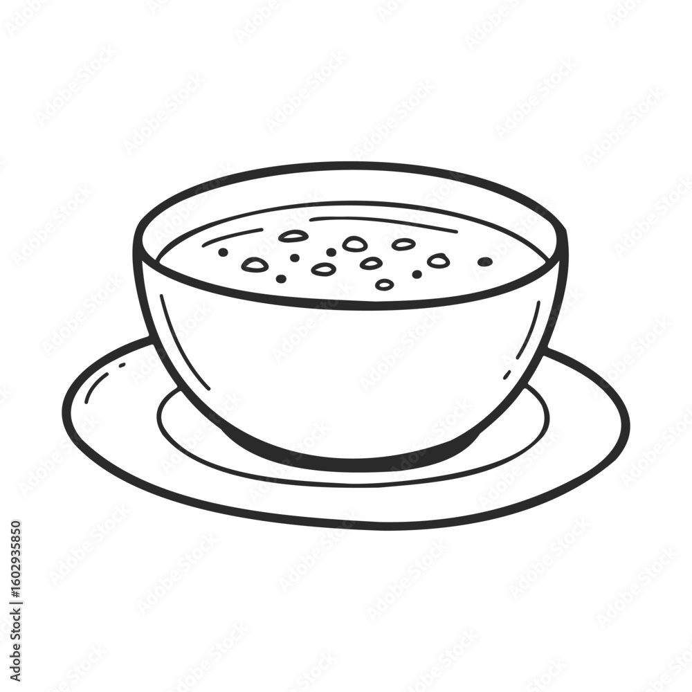 Poster hand-drawn bowl of soup on a plate with dots and minimalist style – stock vector icon in line style