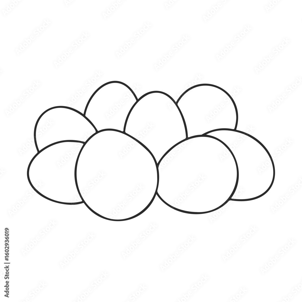 Poster outline drawing of nine eggs arranged in a cluster – stock vector icon in line style