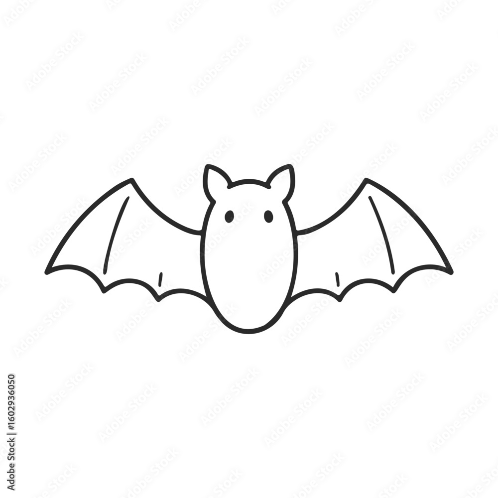 Poster simple outline of bat with outstretched wings on white background – stock vector icon in line style