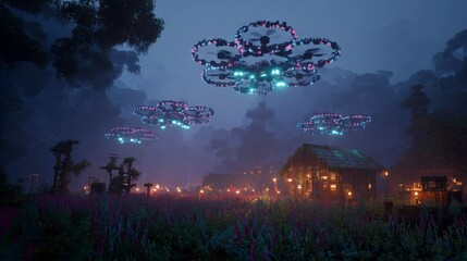Mysterious Glowing Ufos Over Misty