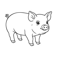 Fototapeta premium Cute pig illustration outline for coloring pages and kids' activities – stock vector icon in line style