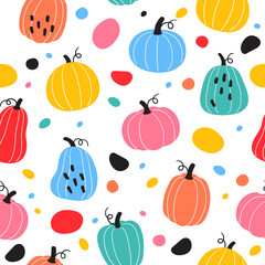seamless pattern halloween pumpkin doodle vector illustration, cute cartoon