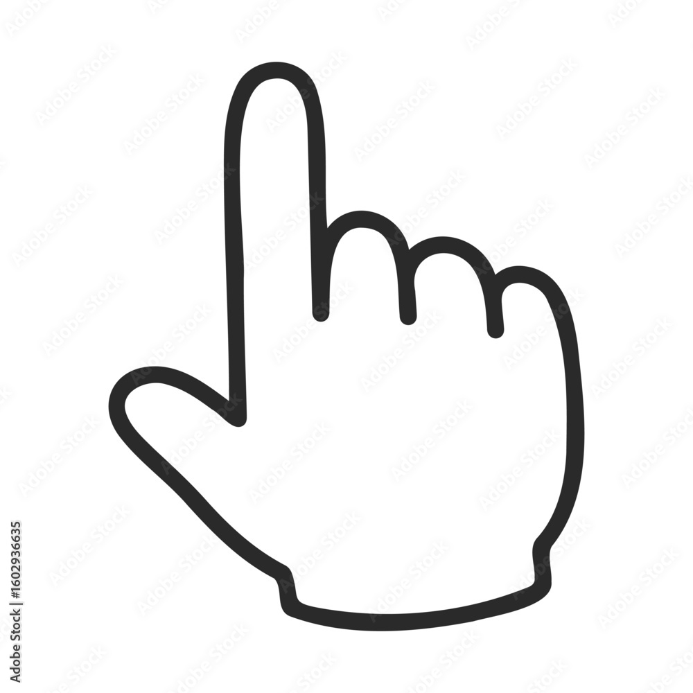 Poster black outline of hand gesture with index finger pointing up – stock vector icon in line style
