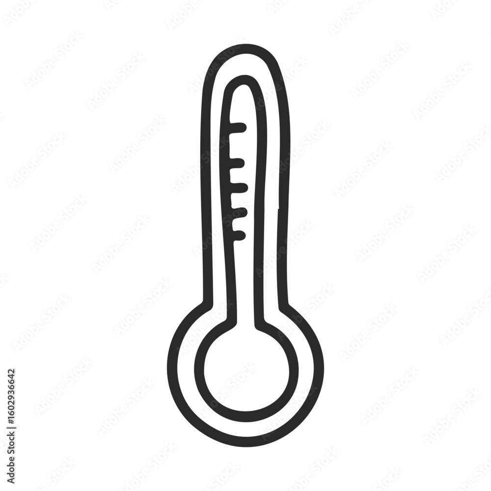 Poster simple thermometer icon with temperature scale in black outline – stock vector icon in line style