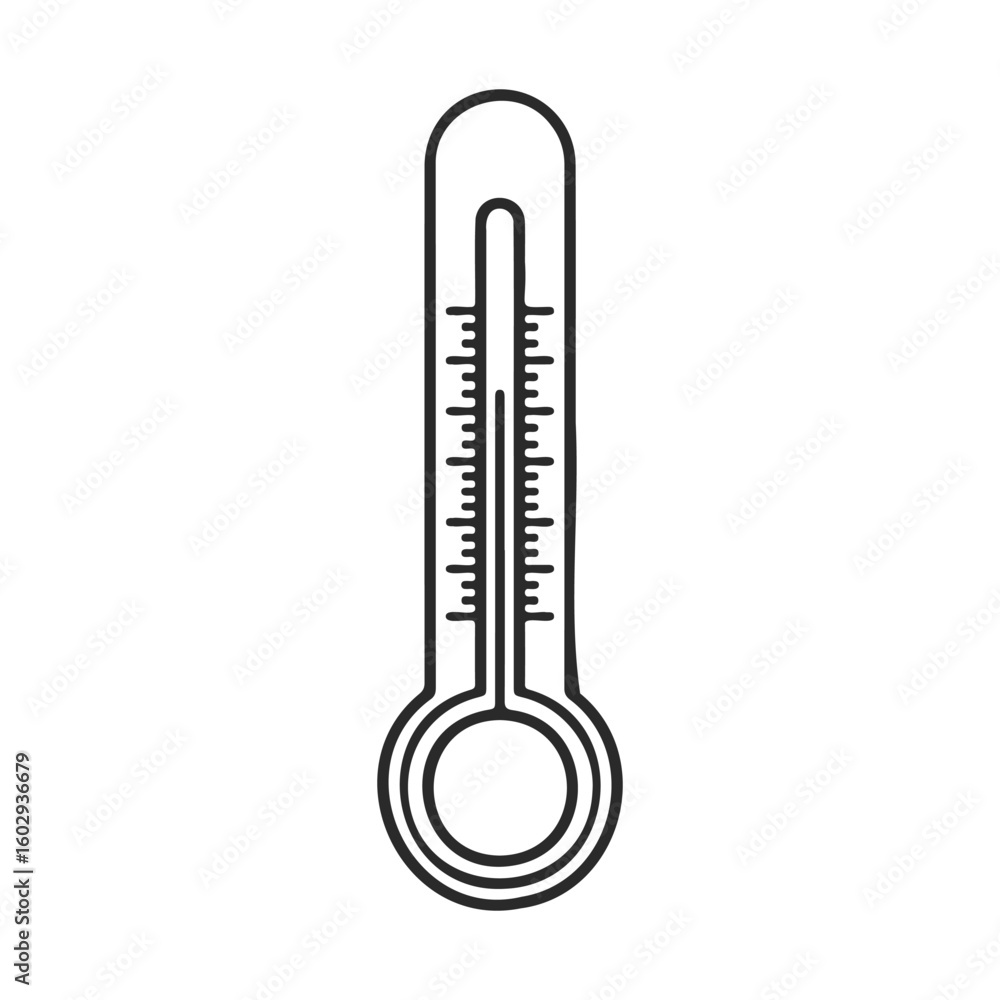 Poster simple line drawing of a medical thermometer with temperature scale – stock vector icon in line styl