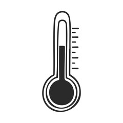 Simple black and white thermometer icon indicating temperature levels &ndash; stock vector icon in line style