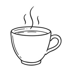 Simple line art of a steaming cup of hot coffee or tea – stock vector icon in line style