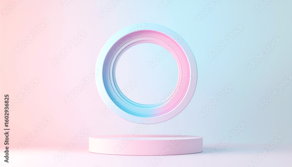 Aufkleber a minimalist design featuring a floating circular shape against a pastel gradient background, creati