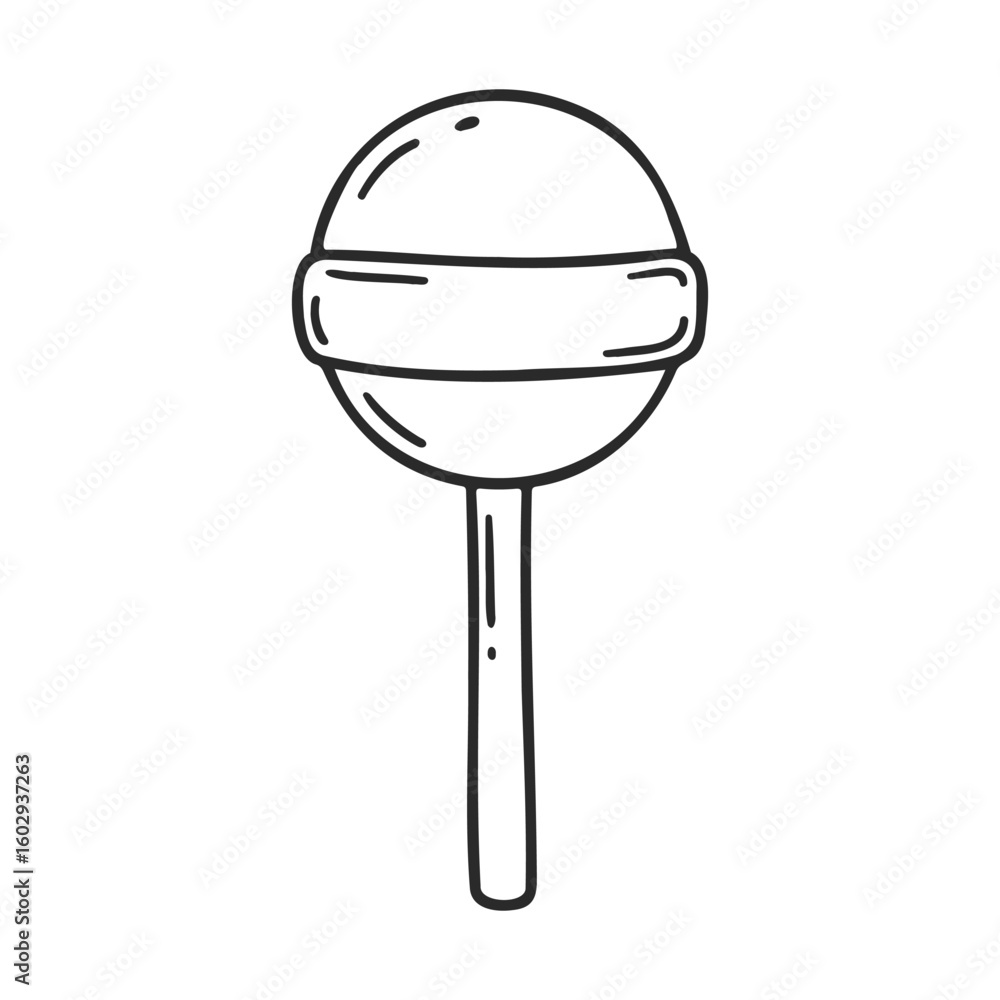 Poster black and white line art of a lollipop with circular head and stick – stock vector icon in line styl