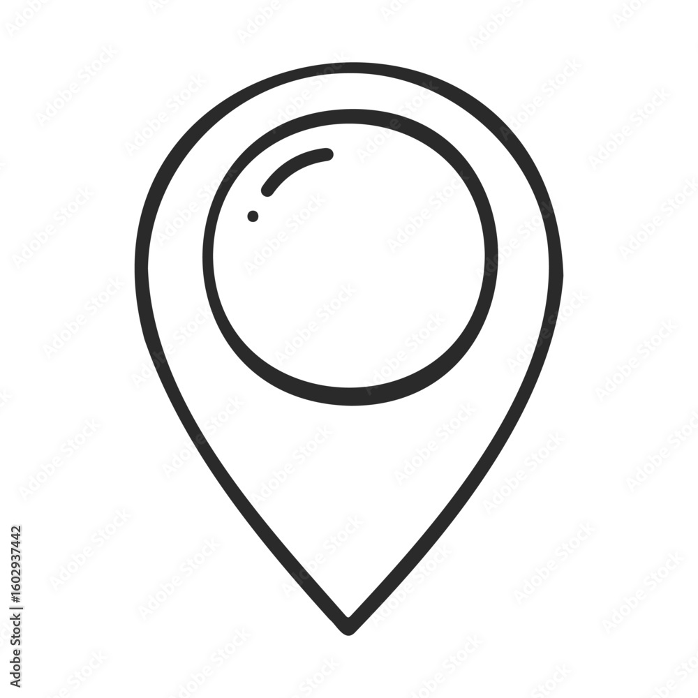 Poster minimalist map pin icon with circle element in black on white background – stock vector icon in line