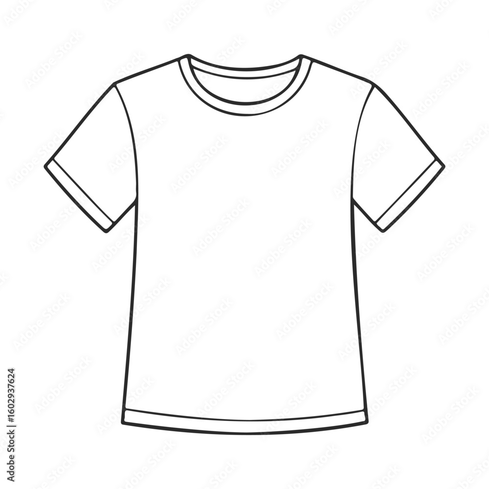 Poster basic outline of plain t-shirt design with simple lines – stock vector icon in line style