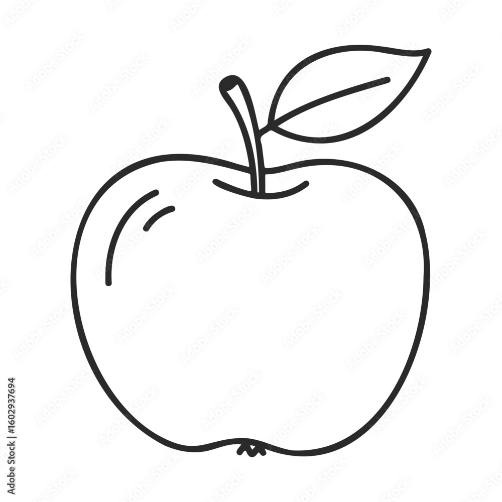 Poster simple black and white line drawing of an apple with a leaf – stock vector icon in line style