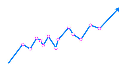 Blue fluctuated line arrow graph business growth up trend concept, Economic growth, Stock market profit, Financial growth sign. Vector illustration.