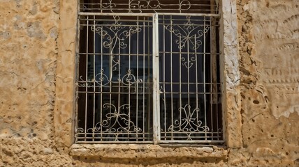 Tunis, Tunisia. Barred window on a house near the Tunis Souk.
