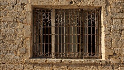Tunis, Tunisia. Barred window on a house near the Tunis Souk.