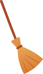 Brown handle broom with orange bristles and brown band vector