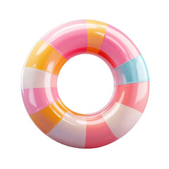 Obraz premium A vibrant, colorful swim ring featuring alternating patterns of pink, orange, and blue hues, perfect for summer fun and relaxation on a bright day on transparent background
