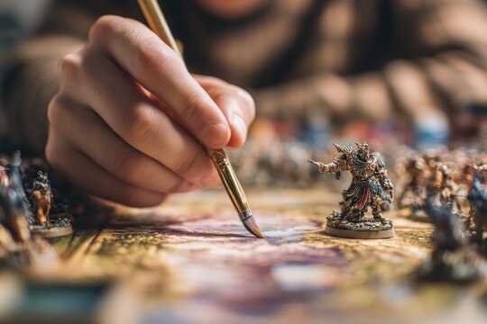 Close-up of hand painting miniature