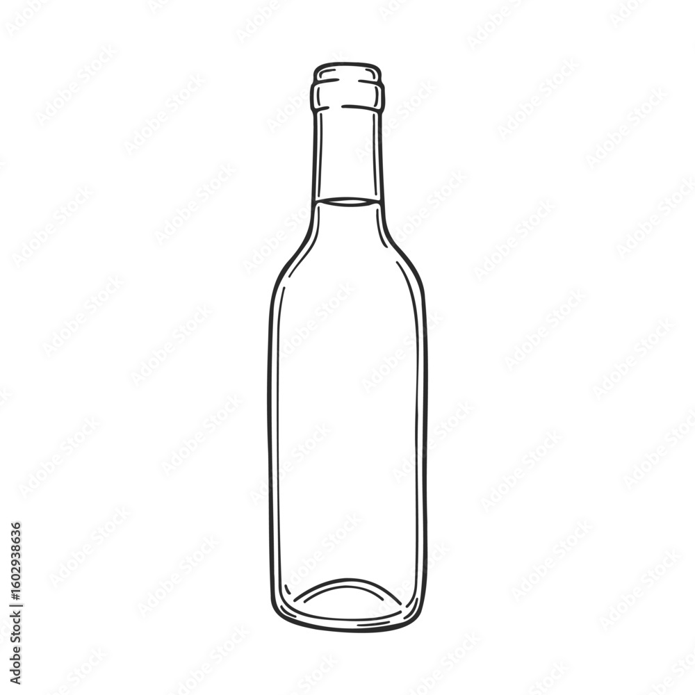 Poster outline sketch of an empty glass bottle on white background – stock vector icon in line style