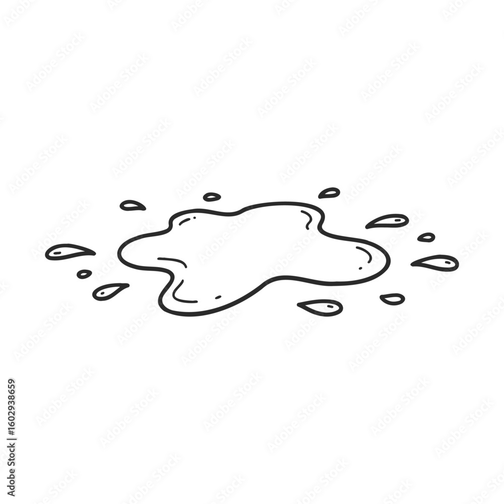 Aufkleber simple black line drawing of a water puddle with splashes on white background – stock vector icon in