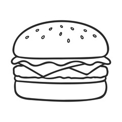 Simple cheeseburger outline with lettuce and tomato on white background – stock vector icon in line style