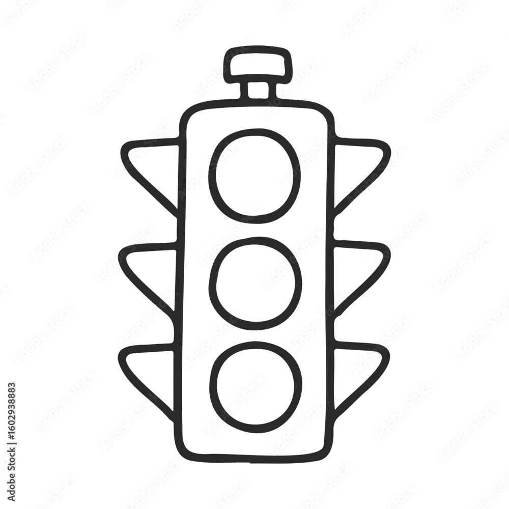 Poster simple black and white traffic light drawing with three circular lights – stock vector icon in line 
