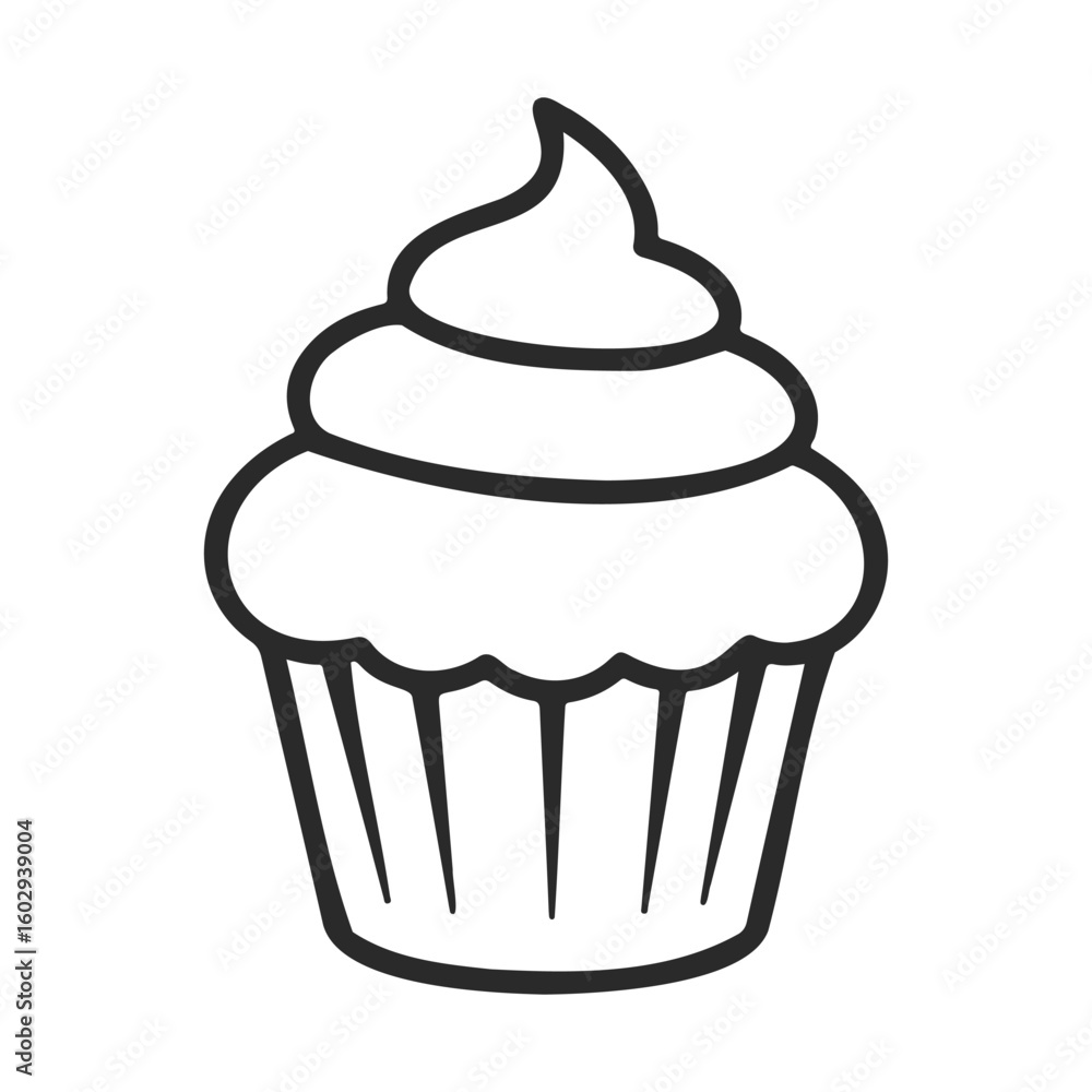 Poster simple line art cupcake with swirl frosting – stock vector icon in line style