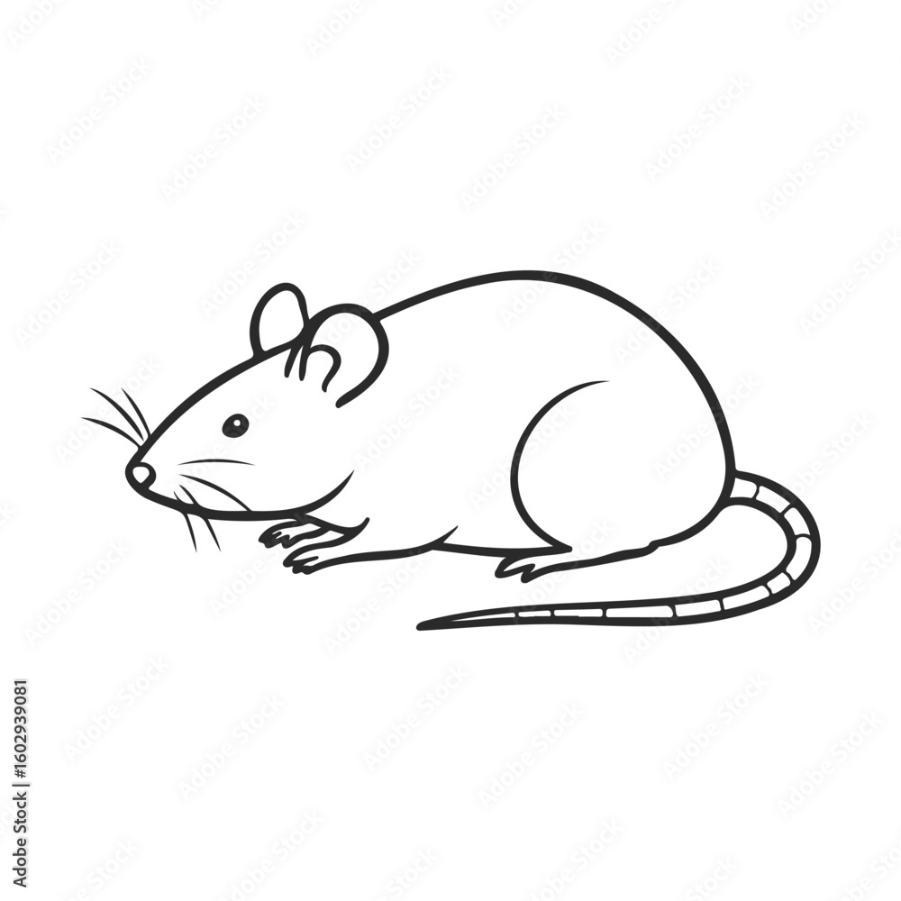 Poster simple black and white illustration of a mouse with long tail on white background – stock vector ico
