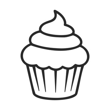 Simple line art cupcake with swirl frosting &ndash; stock vector icon in line style