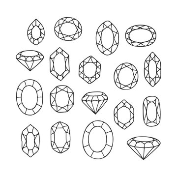 Collection of geometric gemstone shapes and faceted jewel designs &ndash; stock vector icon in line style