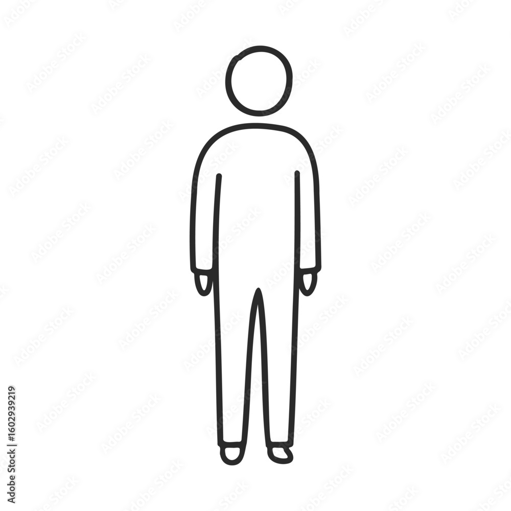 Poster simplistic black outline of a person standing upright on white background – stock vector icon in lin